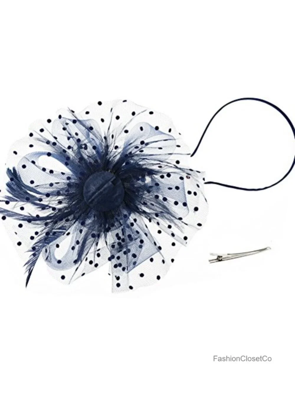 Vintage Feather Fascinator Hat with Headband and Clip - Tea Party Wedding